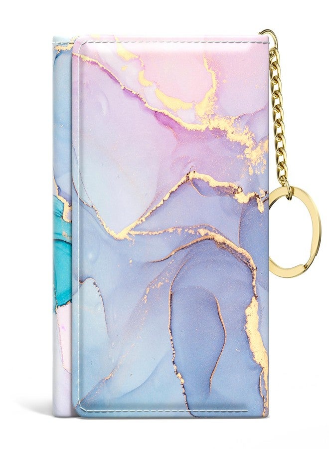 Rouidr Womens Wallet, Small Slim RFID Card Wallets for Women, Cute Front Pocket Leather Card Organizer with 7 Slots & ID Window, Colorful Ink Marble - Image 1