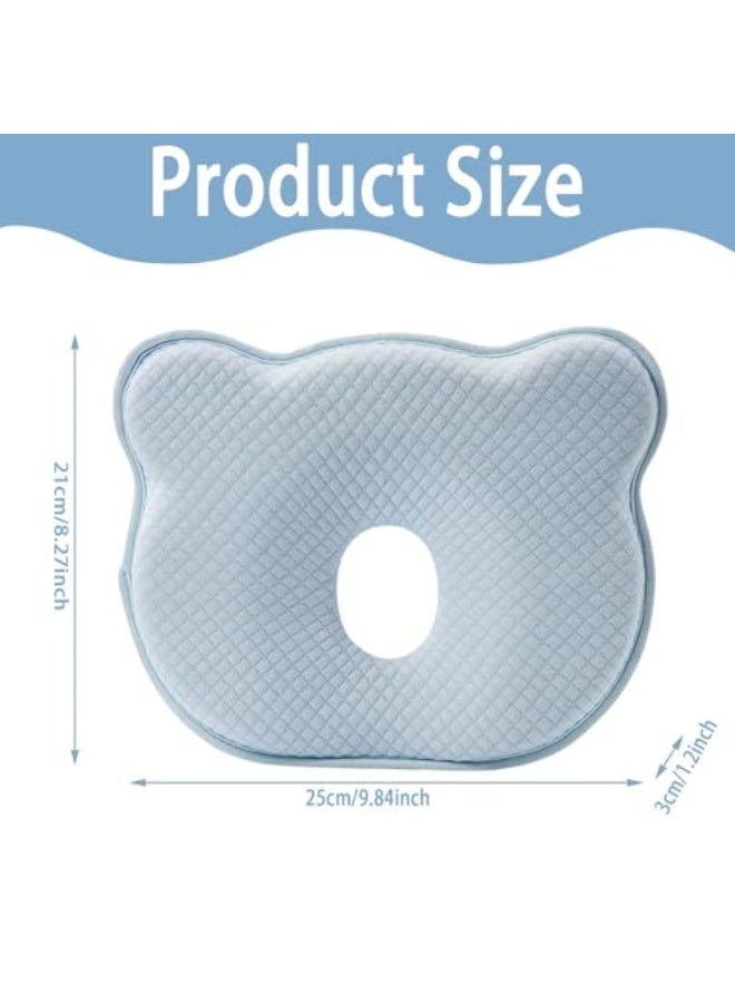 Memory Foam Baby Pillow - Portable Infant Head Support Pillow, Cute Cartoon Bear Design, Soft Cozy for Crib, Stroller, Car Seat, Blue - Image 2