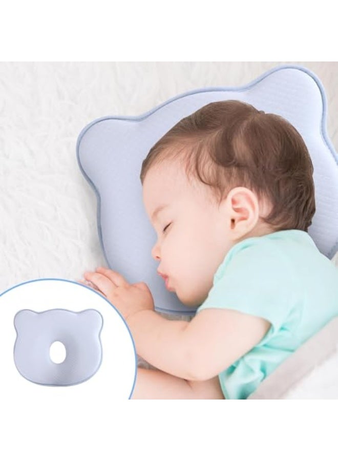 Memory Foam Baby Pillow - Portable Infant Head Support Pillow, Cute Cartoon Bear Design, Soft Cozy for Crib, Stroller, Car Seat, Blue - Image 5