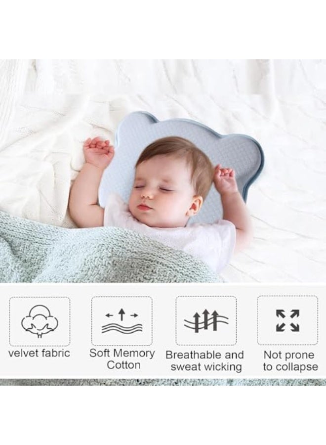 Memory Foam Baby Pillow - Portable Infant Head Support Pillow, Cute Cartoon Bear Design, Soft Cozy for Crib, Stroller, Car Seat, Blue - Image 3