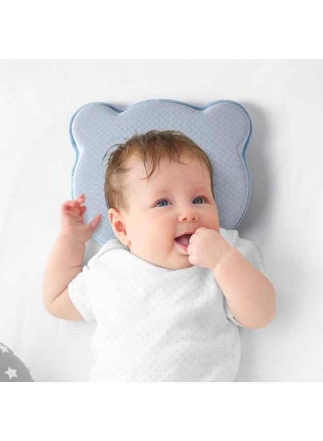 Memory Foam Baby Pillow - Portable Infant Head Support Pillow, Cute Cartoon Bear Design, Soft Cozy for Crib, Stroller, Car Seat, Blue - Image 4
