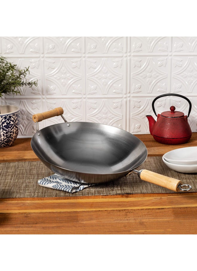 Joyce Chen - JOYCE CHEN Classic Series 14-Inch Round Bottom Carbon Steel Wok with Birch Handles - Image 1
