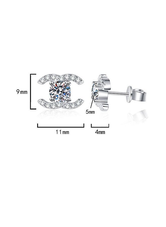 Beyond - Double C Design Studs Earrings for Women, Anti Fading Hypoallergenic Zircon Earrings, Fashion Jewelry Gift (Silver) - Image 1