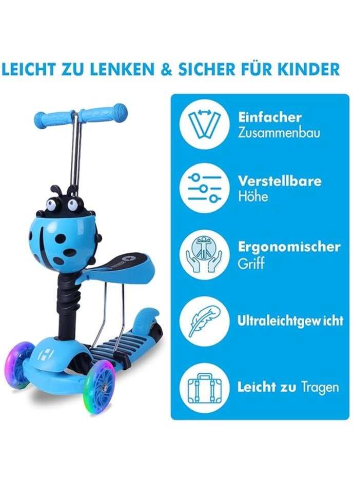 سكوتر أطفال 3 في 1 للأولاد والبنات - مقعد قابل للإزالة، عجلات LED، مقود قابل لضبط الارتفاع، سكوتر - لعبة سكوتر للأطفال في الهواء الطلق، للأطفال من سن 2 إلى 8 سنوات - Image 2
