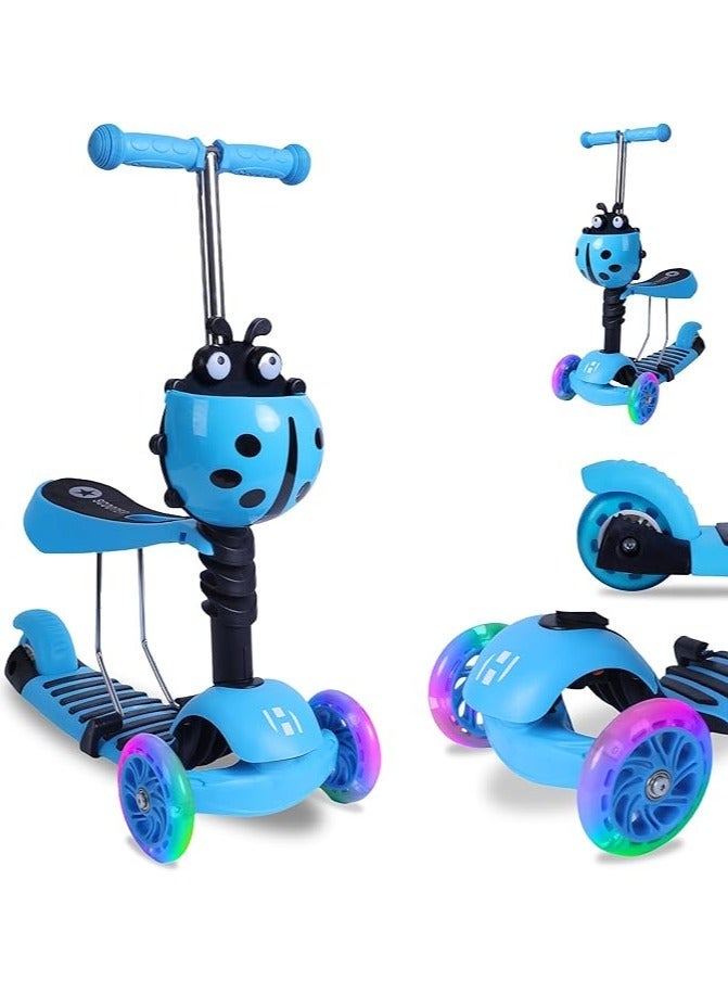 سكوتر أطفال 3 في 1 للأولاد والبنات - مقعد قابل للإزالة، عجلات LED، مقود قابل لضبط الارتفاع، سكوتر - لعبة سكوتر للأطفال في الهواء الطلق، للأطفال من سن 2 إلى 8 سنوات - Image 1