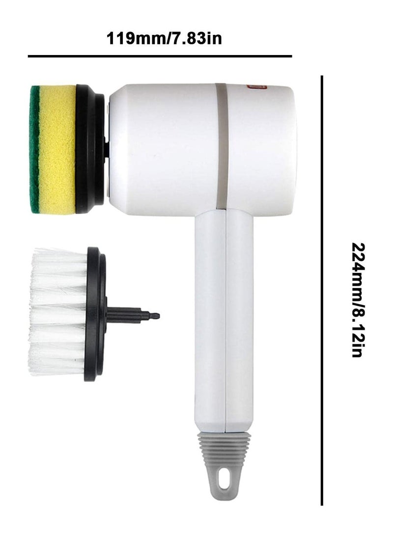 Multifunctional Electric Spin Scrubber | Cordless Handheld Cleaning Brush with 2 Speeds & Replaceable Heads | Bathroom, Kitchen, Tiles, Floor, Bathtub, Car (White) - Image 4
