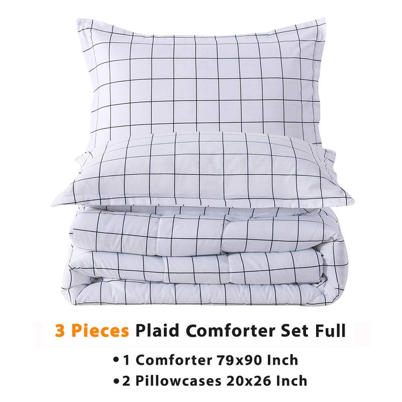 Andency أند ويدس الحجم الكامل الحجم مجموعة 3 قطع خفيفة الوزن الفراش الشبكة المعزي مجموعات أبيض مخطط مخطط الألياف الدقيقة مجموعة سرير (79x90inch المعزي) - Image 2