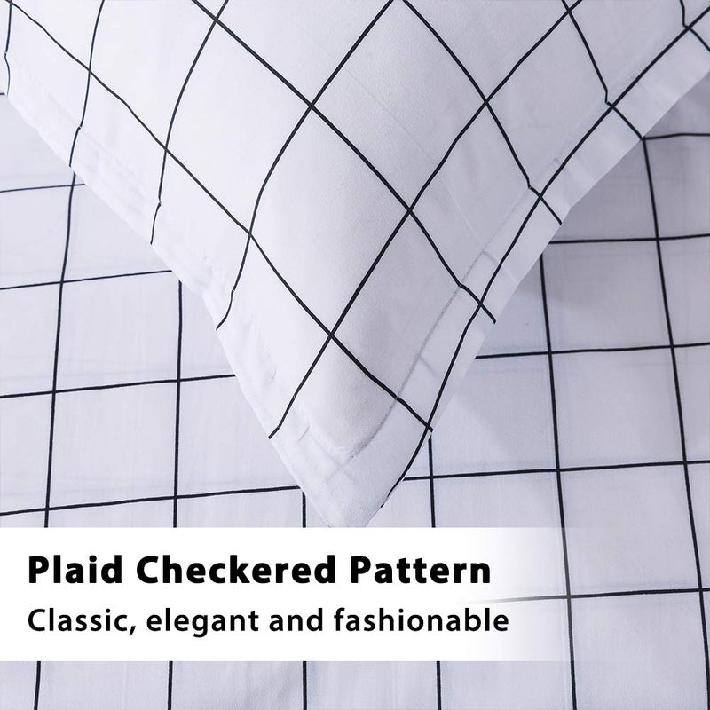 Andency أند ويدس الحجم الكامل الحجم مجموعة 3 قطع خفيفة الوزن الفراش الشبكة المعزي مجموعات أبيض مخطط مخطط الألياف الدقيقة مجموعة سرير (79x90inch المعزي) - Image 4