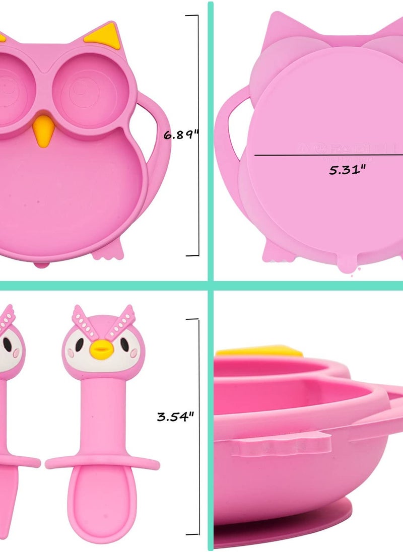 Suction Plate for Baby, Silicone Divided Plates with Suction, Toddler Baby Spoon Fork Plate Set, Perfect Baby Dishes with Kids Plates, Pink Owl Design - pzsku/Z2AA6D2602559AA434502Z/45/_/1717030054/a5f9287f-7fd1-4a3a-ba81-20ded21f4952