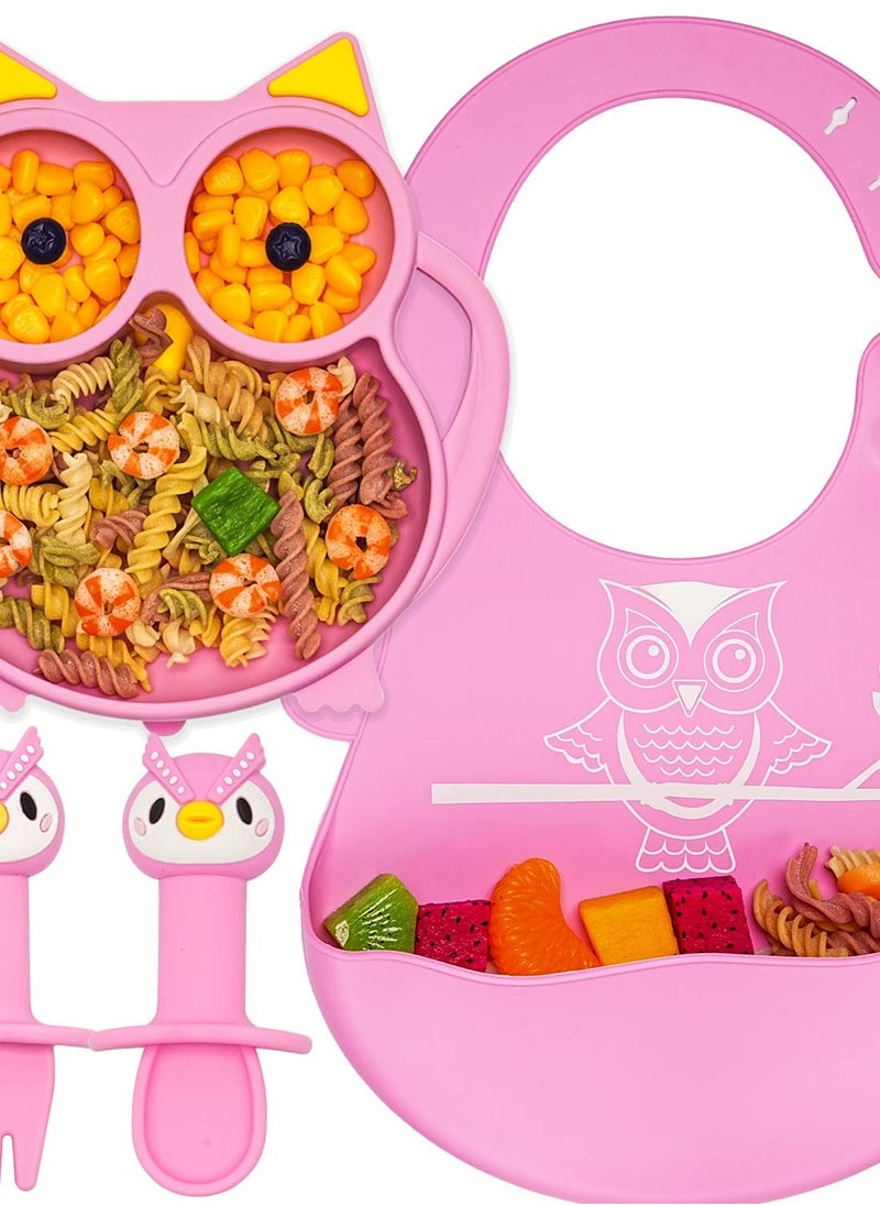 Suction Plate for Baby, Silicone Divided Plates with Suction, Toddler Baby Spoon Fork Plate Set, Perfect Baby Dishes with Kids Plates, Pink Owl Design - pzsku/Z2AA6D2602559AA434502Z/45/_/1717030067/876e2774-b0de-4014-bd8b-0769cbf5bba8