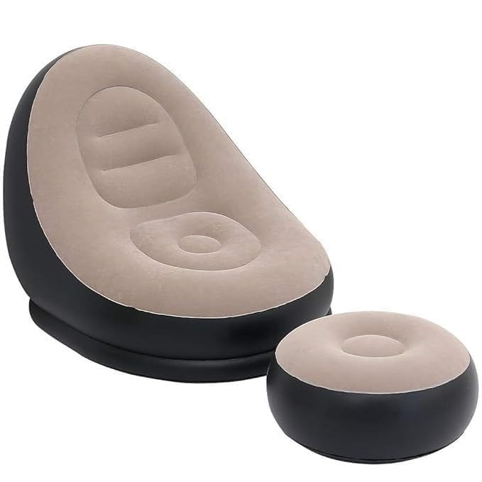 M MCIRCO M MCIRCO Inflatable Deck Chair with Push Pump Lounger Sofa with Footrest Stool for Indoor Living Room Bedroom Outdoor Travel Camping Picnic Beach Chaise Lounges  - Image 1