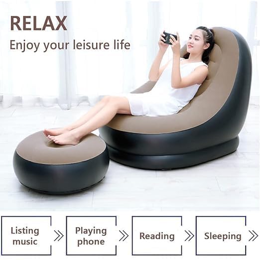 M MCIRCO M MCIRCO Inflatable Deck Chair with Push Pump Lounger Sofa with Footrest Stool for Indoor Living Room Bedroom Outdoor Travel Camping Picnic Beach Chaise Lounges  - Image 4