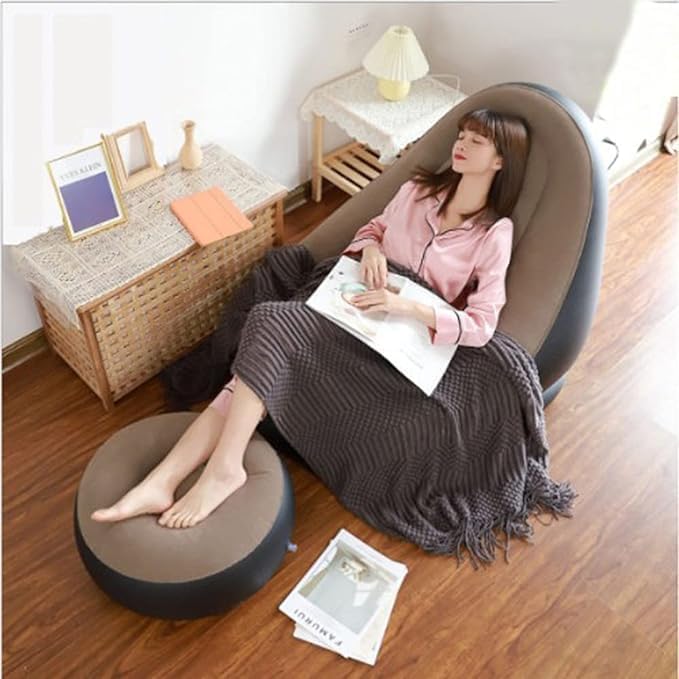 M MCIRCO M MCIRCO Inflatable Deck Chair with Push Pump Lounger Sofa with Footrest Stool for Indoor Living Room Bedroom Outdoor Travel Camping Picnic Beach Chaise Lounges  - Image 2