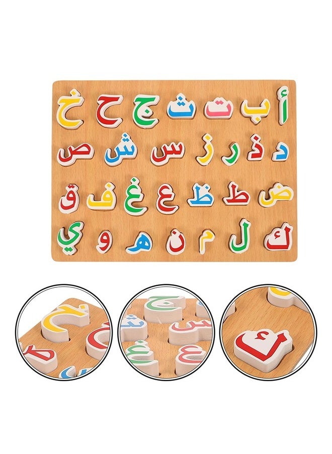 ShebSheb 1 Set Wooden Arabic Alphabet Puzzle Childrens Hand Grip Puzzle Game for Kids Wooden Toys Educational Arabic Learning for Kids  - Image 2