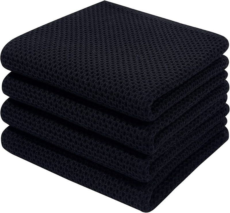 Moosfor 100 Cotton Tea Towels Highly Absorbent Soft Dish Cloths Quick Drying Kitchen Cloths for Washing Up Pack of 4 32 x 71 cm Black