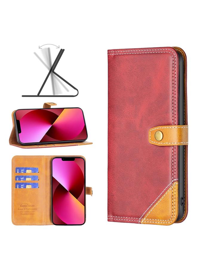 S-TOP Case For iPhone 13 Color Matching Double Sewing Thread Leather Case - Image 1