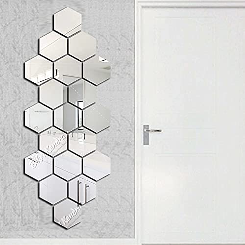 Bikri Kendra Ind - Hexagon 20 Silver Mirror Stickers for Wall, Acrylic Mirror Stickers, Wall Stickers for Hall Room, Bed Room, Kitchen. - Image 1