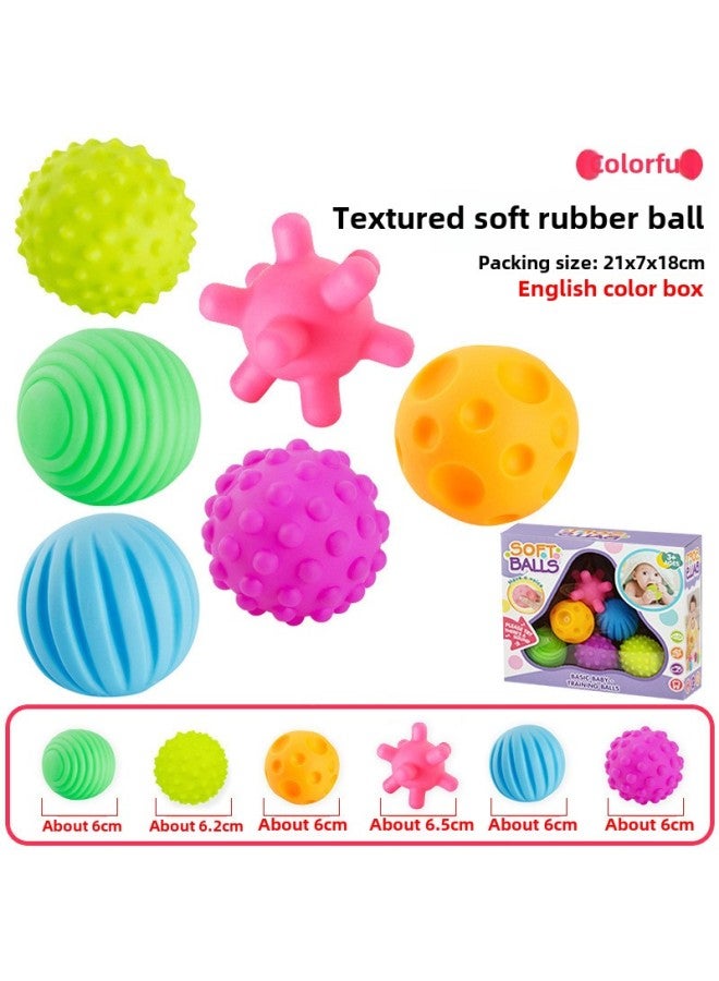 Infants Can Bite Soft Rubber Hand-held Ball Rattle Toys To Learn The Rainbow Plug Plug Plug Pull Pull Pull Baby Toys-Color:[color Model] Textured Soft Rubber Ball-english Color Box (set Of 6) 305g - Image 1