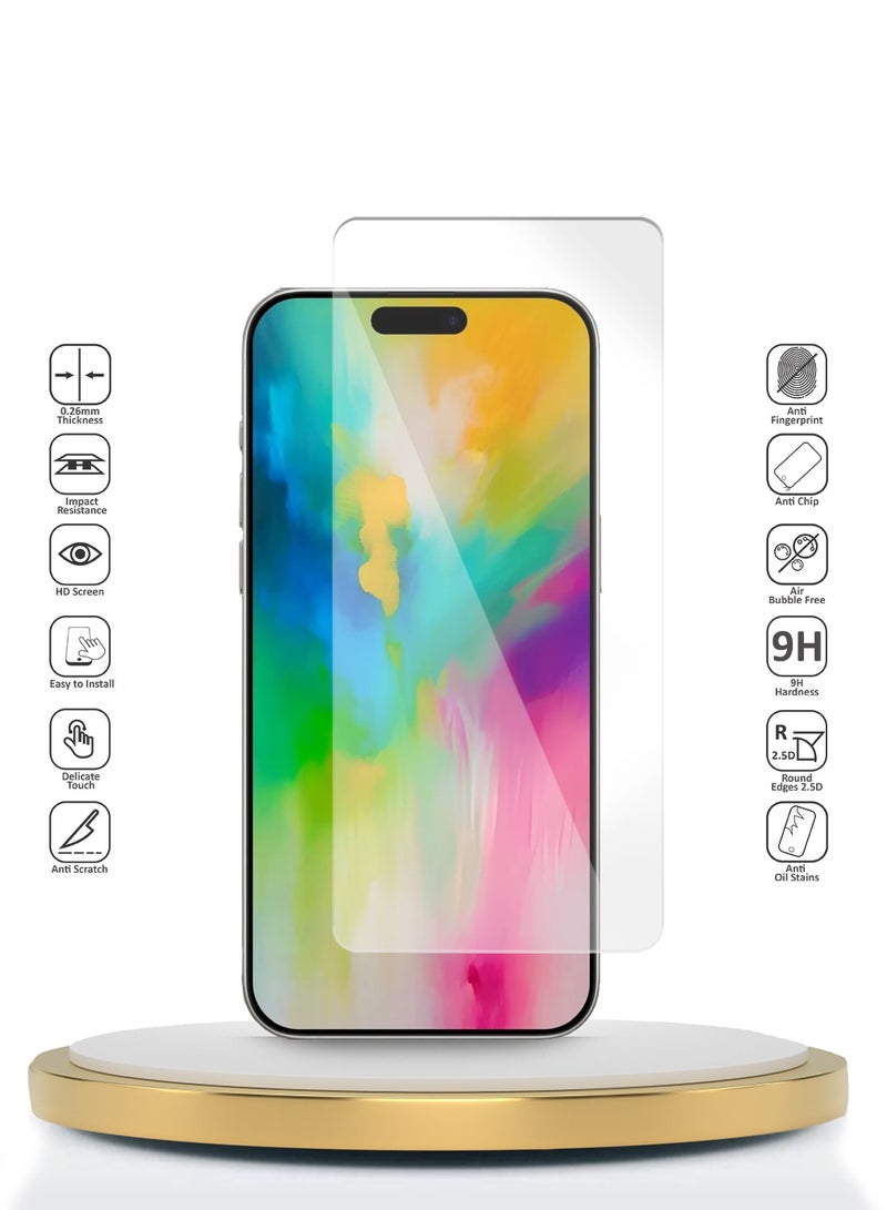 دبليو تيك واقي شاشة من الزجاج المقوى من ابل ايفون 16 برو 2024 WTech Premium Series 9H 2.5D - شفاف - Image 2