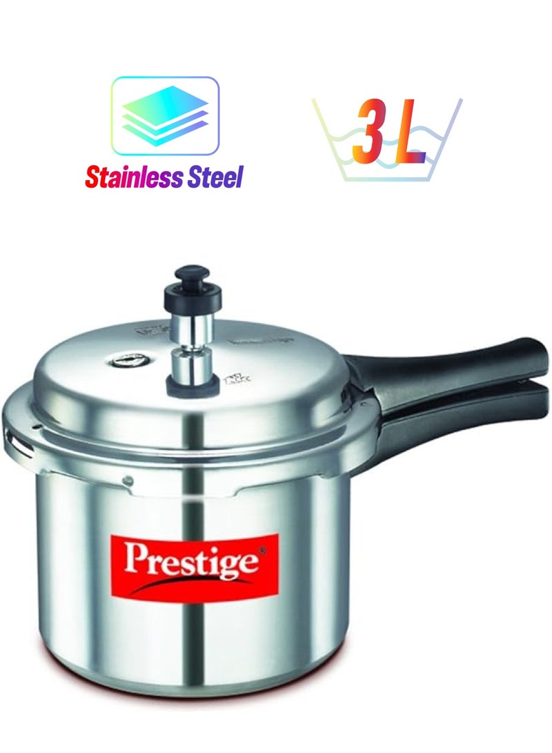 Prestige Popular 3 Liter Pressure Cooker Aluminum Induction Compatible Precision Weight Valve Thick Aluminum Base Silver