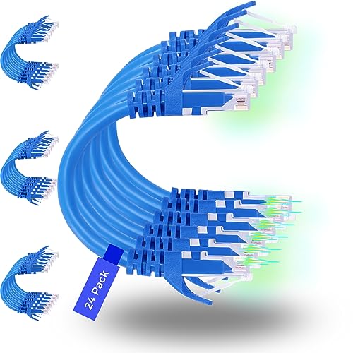 Rapink Patch Cables Cat6 2ft 24 Pack Ethernet Patch Cable 10G Cat 6 Patch Cable for Patch Panel to Switch Flexiable Cat 6 Ethernet Cable with Gold Plated Blue - Image 1