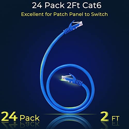 Rapink Patch Cables Cat6 2ft 24 Pack Ethernet Patch Cable 10G Cat 6 Patch Cable for Patch Panel to Switch Flexiable Cat 6 Ethernet Cable with Gold Plated Blue - Image 3