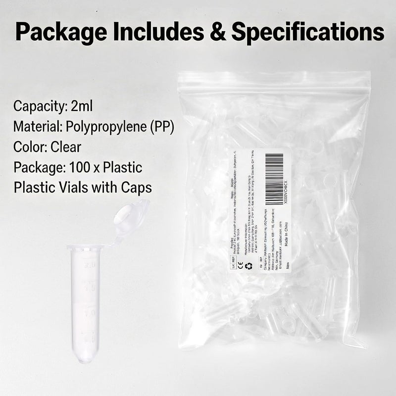 JIUWU 2ml Plastic Vial Tube Sample Storage Container Fragrance Beads Liquid Pack of 100 - Image 5