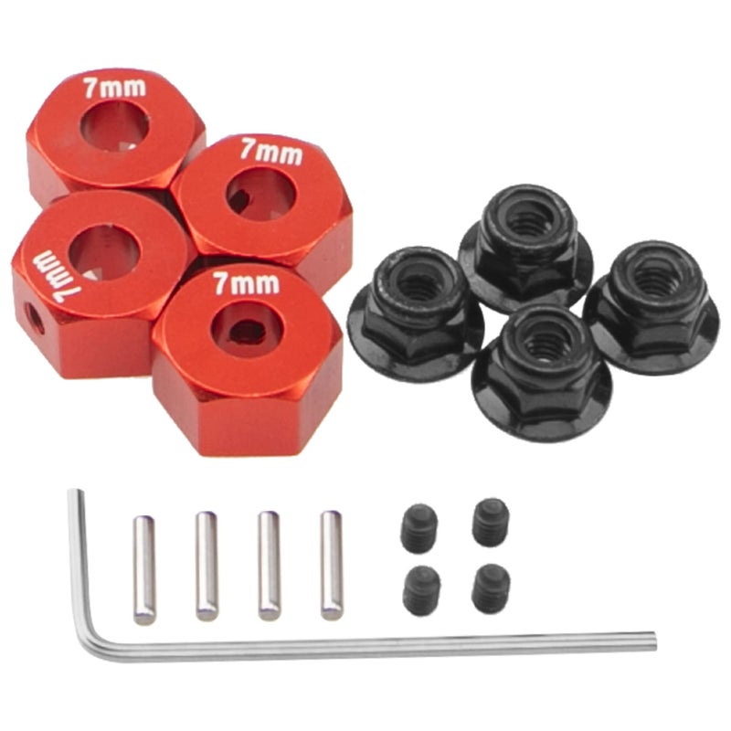 Vgoohobby Metal 12mm Hex Wheel Hubs 7mm Thick Drive Adapters with Flanged Lock Nuts Compatible with Traxxas 110 4WD Rustler Slash Stampede RC CarReplace Part 1654 Red - Image 2