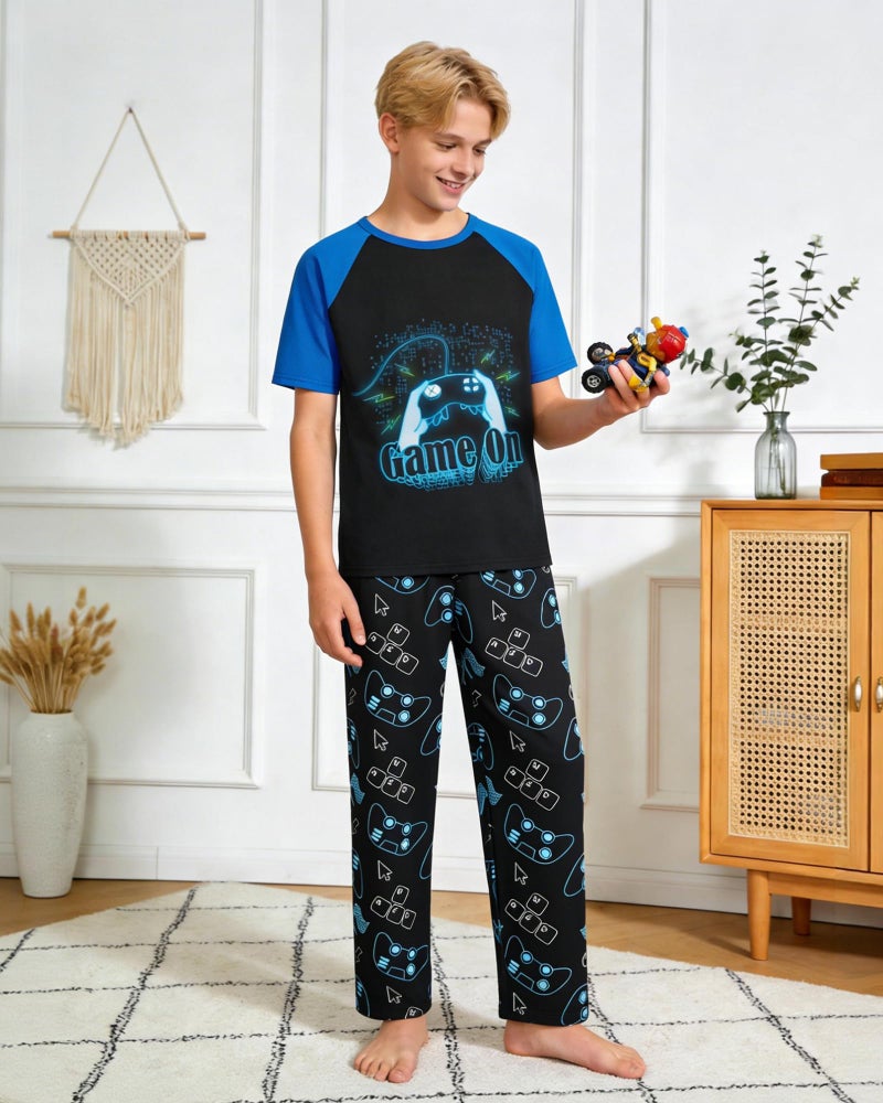 PASHOP Boys Pajamas Little Big Boys Pajamas Short Sleeves and Pants 2 Pieces Gamer Summer Pjs Set Kid Sleepwear Size 12 - Image 2