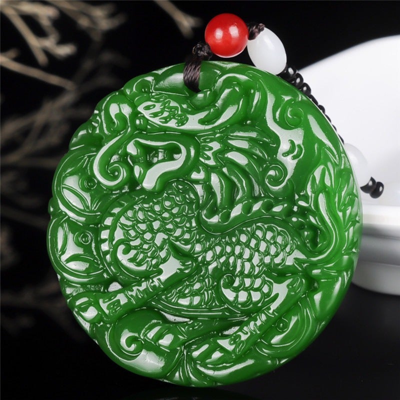 Qi Ta Xinjiang & Outer Mongolia Jade Pendant - Green Spinach Color, Pixiu Design, Modern Style for Men and Women - Image 1