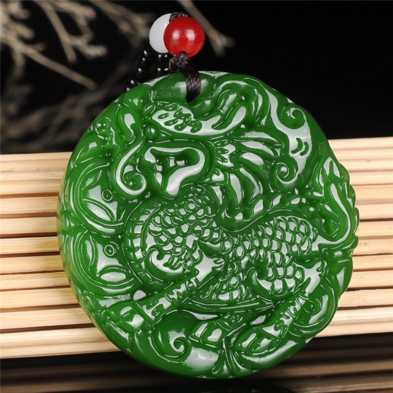 Qi Ta Xinjiang & Outer Mongolia Jade Pendant - Green Spinach Color, Pixiu Design, Modern Style for Men and Women - Image 2