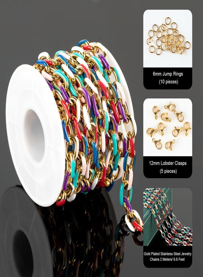 UMAOKANG 2 Meters Gold Plated Chains for Jewelry Making Stainless Steel Jewelry Chain Roll Multicolored Enamel Paperclip Necklace Chains Bulk Jewelry Supplies - Image 2
