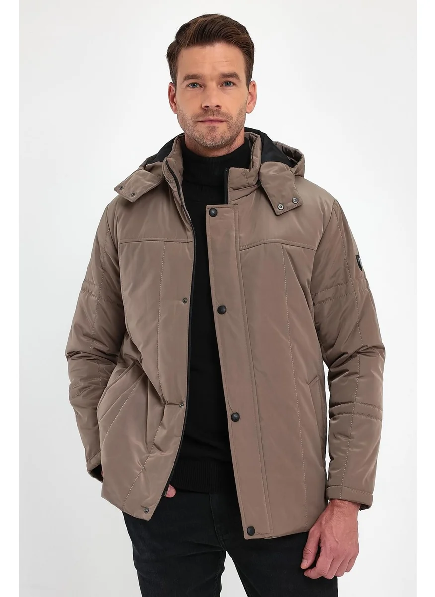 Sivaist Men's Cream Standard Fit Regular Cut Pullover Hood Stand Collar Coat