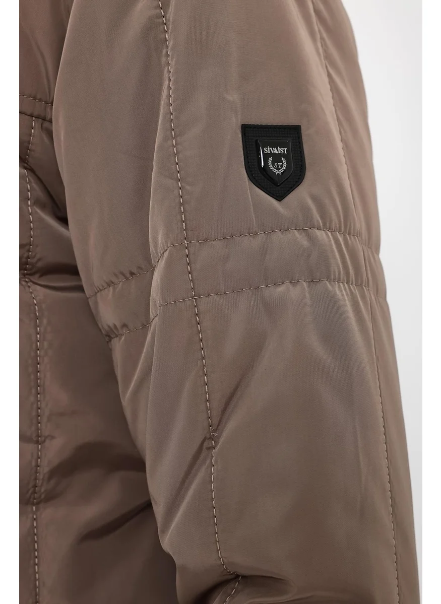 Sivaist Men's Cream Standard Fit Regular Cut Pullover Hood Stand Collar Coat