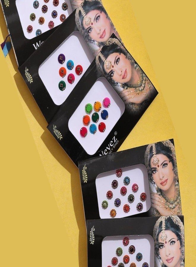 Wevez Pack of 6 Multi Color Long Rhinestone Body Glitters Reusable Bindi - Image 2