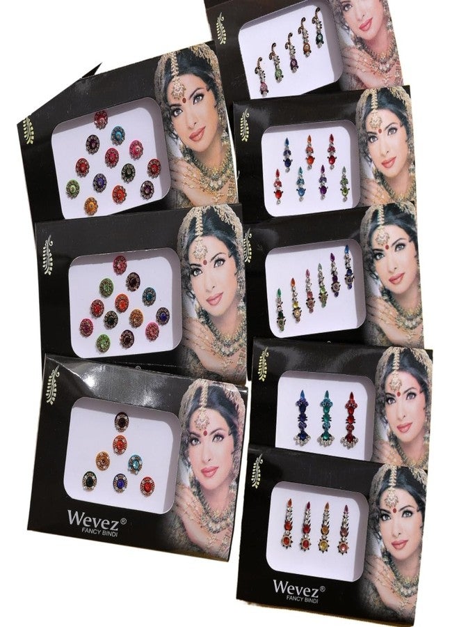 Wevez Pack of 6 Multi Color Long Rhinestone Body Glitters Reusable Bindi - Image 1