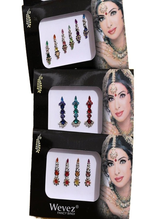 Wevez Pack of 6 Multi Color Long Rhinestone Body Glitters Reusable Bindi - Image 3