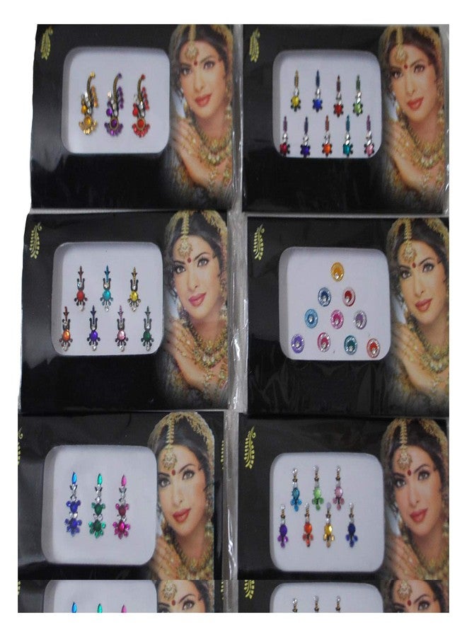 Wevez Pack of 6 Multi Color Long Rhinestone Body Glitters Reusable Bindi - Image 5