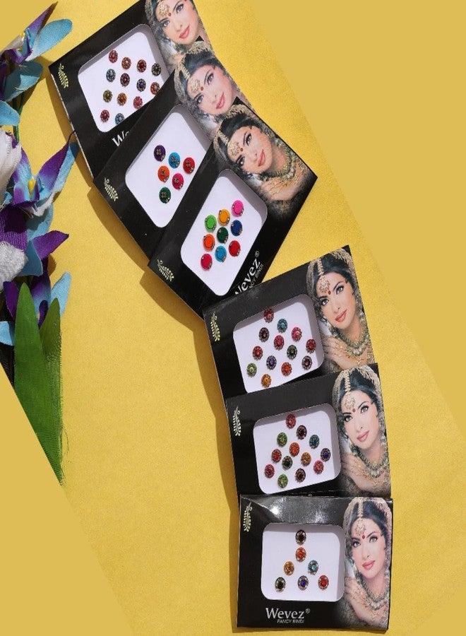 Wevez Pack of 6 Multi Color Long Rhinestone Body Glitters Reusable Bindi - Image 4