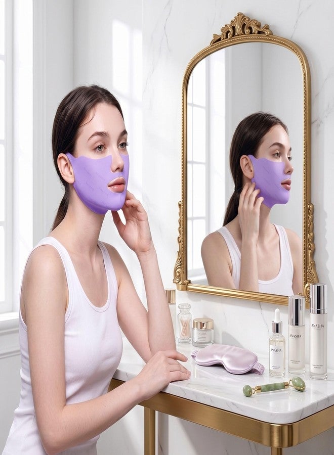 Baskety Double Chin Reducing Hydrogel Gel V Face Mask Shape Jawline Lifting, Facial Contouring, Anti-Wrinkle, Skin Firming and Tighting Deep Hydration (1 Piece, Purple) - Image 1