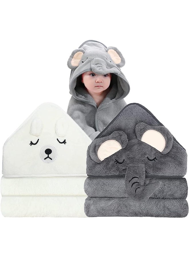 ROXANEPIG 2 Pack Hooded Baby Towels - Premium Ultra Soft Organic Baby Bath Towel – Absorbent and Hypoallergenic Towels for Baby Boy Girl, Toddler, Newborn Essentials (Elephant & Bear)