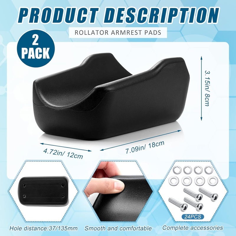 Yoojahow 2 Pcs Rollator Armrest Pad Upright Walker Forearm Pads Black Walker Handle Coushions Stand up Rollator Accessories Soft and Comfortable for Seniors - Image 2