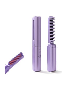 1 Set Hair Straightener Brush Fast Heating Straightening Brush Mini USB Portable Wireless Hot Comb Hot Air Brush for Frizz- Free Silky Hair
