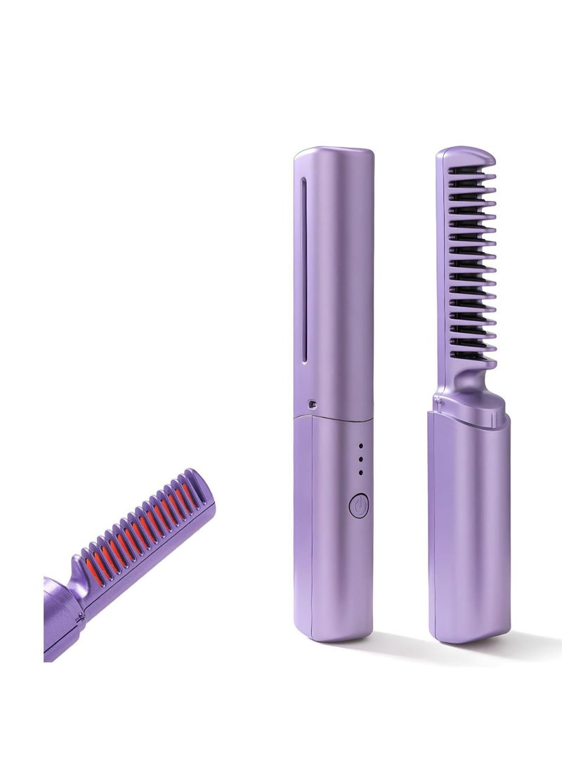 Generic - 1 Set Hair Straightener Brush Fast Heating Straightening Brush Mini USB Portable Wireless Hot Comb Hot Air Brush for Frizz- Free Silky Hair - Image 1