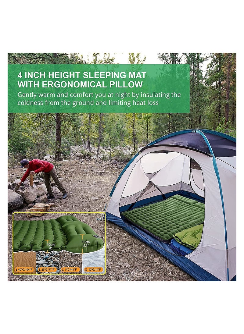 Generic Double Sleeping Pad for Camping Inflatable 2 Person Sleeping Mat with Built-in Pump, Foot Press Ultralight Extra Thick Camping Mat with Pillow for Backpacking, Traveling, Hiking, Durable and Waterproof  - Image 2