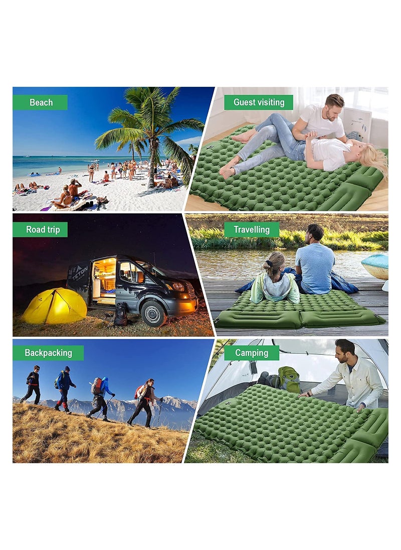 Generic - Double Sleeping Pad for Camping Inflatable 2 Person Sleeping Mat with Built-in Pump, Foot Press Ultralight Extra Thick Camping Mat with Pillow for Backpacking, Traveling, Hiking, Durable and Waterproof - Image 1