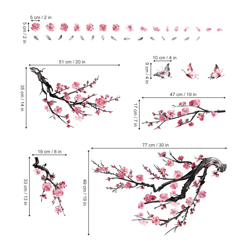 decalmile Watercolor Pink Flower Branch Wall Decals Blossom Tree Branches Floral Wall Stickers Living Room Bedroom Sofa TV Background Wall Decor - Image 5