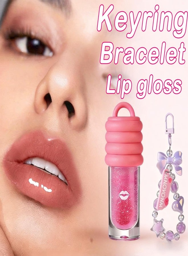 KTouler 3Pcs Glitter Lip Gloss Set With Keychain,Hydrating Clear Pink Red Tinted Lip Gloss for Girls,Glossy Shimmer High Shine Finish - Image 2