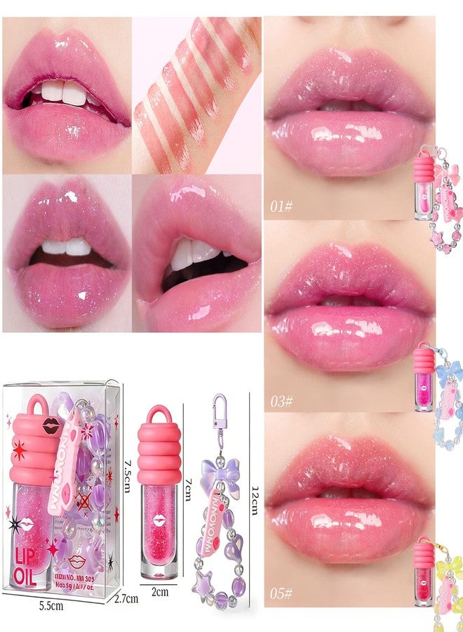 KTouler 3Pcs Glitter Lip Gloss Set With Keychain,Hydrating Clear Pink Red Tinted Lip Gloss for Girls,Glossy Shimmer High Shine Finish - Image 5