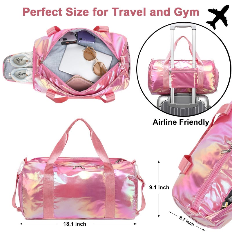 LEDAOU Gym Bag Sports Duffle Bag with Wet Pocket Weekender Overnight Bag with Waterproof Shoe Pouch and Air Hole for Girls Kids Women Travel Foldable Bag - Image 4